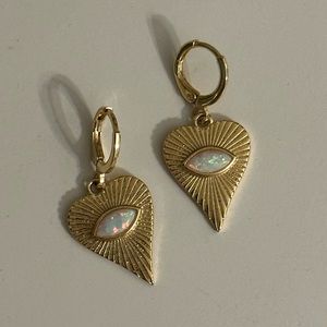 Gold Heart Opal Evil Eye Earrings
